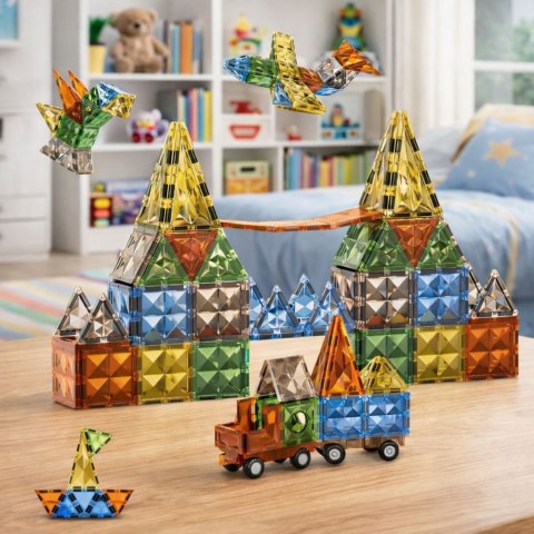 Klocki Magnetyczne Konstrukcyjne Kreatywne Figury Pojazd 3D 100 el.