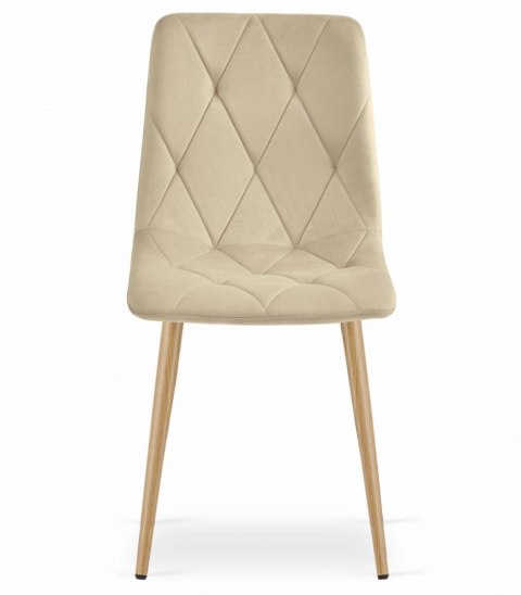 Komplet 2 krzeseł tapicerowanych welurowych do jadalni salonu pikowane beżowe
