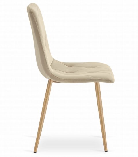 Komplet 2 krzeseł tapicerowanych welurowych do jadalni salonu pikowane beżowe