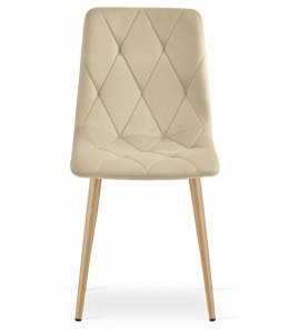Krzesło tapicerowane welurowe do jadalni salonu pikowane beżowe