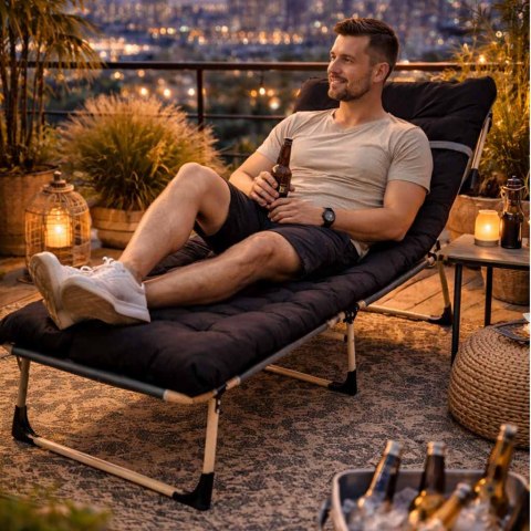 Łóżko turystyczne składane polowe biznesowe 193 cm czarny