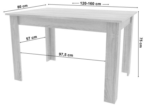 Stół rozkładany prostokątny 120-160x80 cm do kuchni jadalni dla 4-6 osób dąb craft
