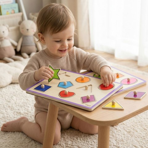 VIGA Drewniane Kolorowe Puzzle Z Pinezkami Kształty