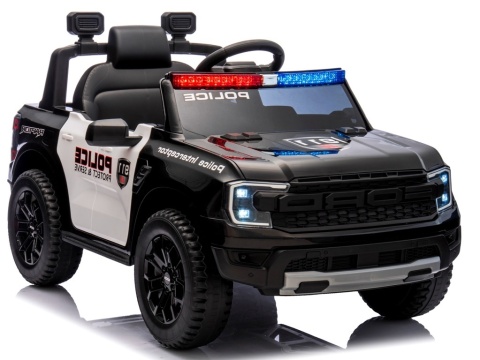 FORD RANGER Raptor CZARNY POLICE Auto na akumulator EVA Skóra pilot AKUMULATOR LION