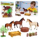 Zestaw Figurki Zwierzęta Domowe Farma Konie Duże Małe Drzewka Płot 23 el.