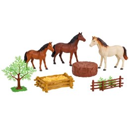 Zestaw Figurki Zwierzęta Domowe Farma Konie Duże Małe Drzewka Płot 23 el.