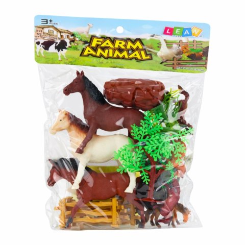 Zestaw Figurki Zwierzęta Domowe Farma Konie Duże Małe Drzewka Płot 23 el.