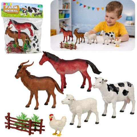 Zestaw Figurki Zwierzęta Domowe Gospodarskie Farma Drzewka Płot 13 el.