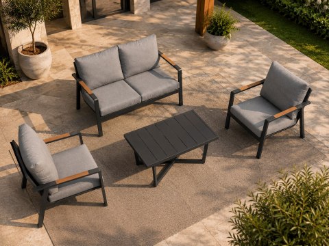 Zestaw mebli ogrodowych Industrial Frame 4w1 aluminium Sofa + 2 Fotele + Stolik