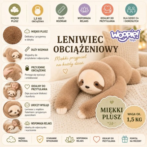WOOPIE Pluszak Obciążeniowy Leniwiec Antystresowy Sensoryczny Ciężkomiś Przytulanka 65cm 1500g