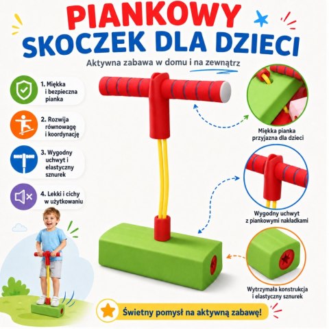 WOOPIE Piankowy Zielony Skoczek Pogo Dla Dzieci Do Skakania Trening Równowagi