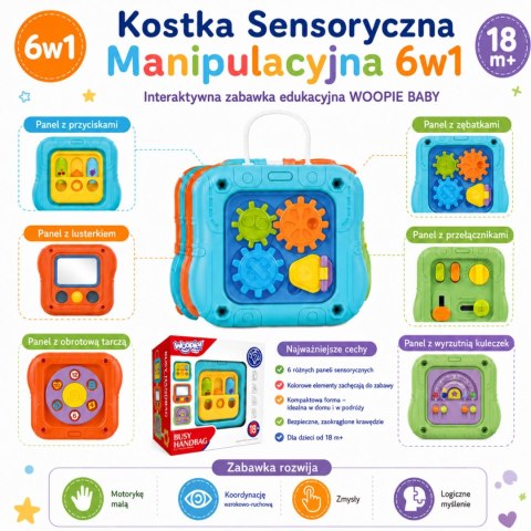 WOOPIE BABY Kostka Sensoryczna Manipulacyjna 6w1 Edukacyjna Zabawka Interaktywna