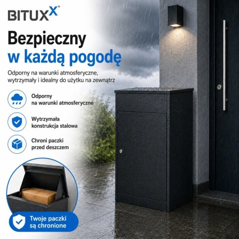 Skrzynka na paczki BITUX 90L stalowa zamykana czarna wodoodporna 53x41x76,5