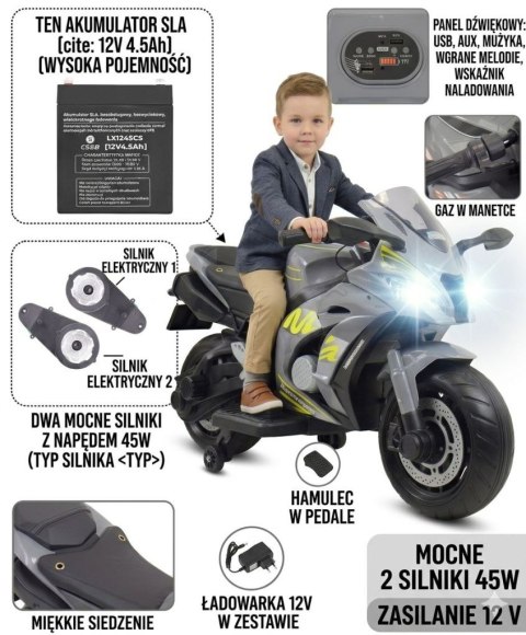 Wielki motor ścigacz ma akumulator, miękkie koła, miękkie siedzenie/OZB909