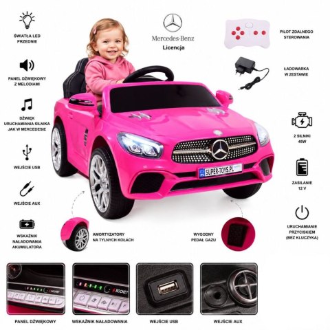 Mercedes SL500 Auto na akumulator dla dzieci Koła EVA Skóra Różowy