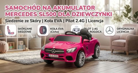 Mercedes SL500 Auto na akumulator dla dzieci Koła EVA Skóra Różowy