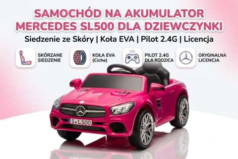 Mercedes SL500 Auto na akumulator dla dzieci Koła EVA Skóra Różowy