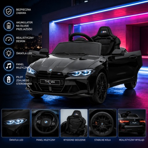 BMW m4 Czarny Auto na akumulator EVA Skóra pilot