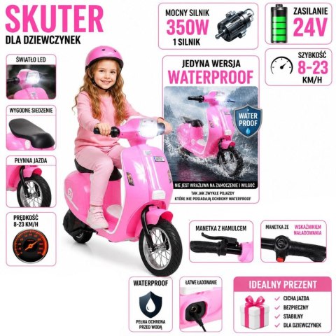 Pojazd na akumulator skuter różowy retro WATERPROOF/sx-2438