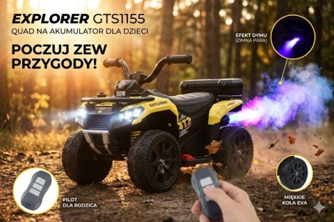 QUAD NA AKUMULATOR EXPLORER - PILOT, IMITACJA WYDECHU, MIĘKKIE KOŁA, SKÓRA/GTS1155