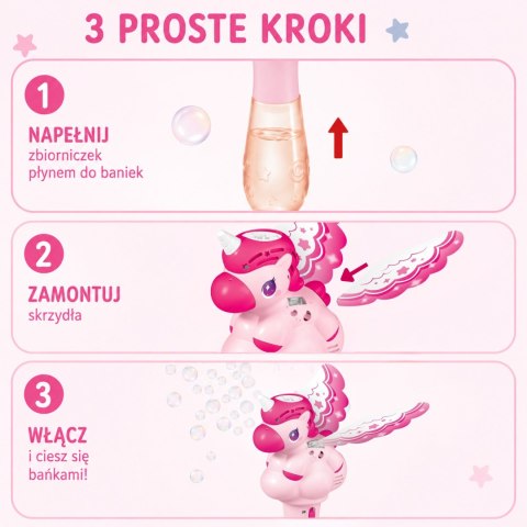 WOOPIE Maszynka do Baniek Jednorożec Pistolet Automat Bańki Mydlane Różdżka