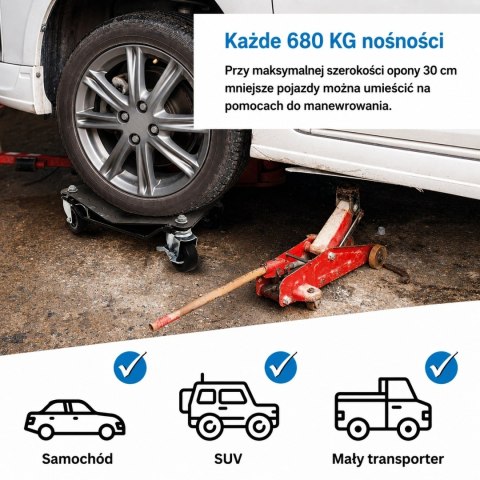 Profesjonalne wózki manewrowe do samochodu 2x 680kg stal