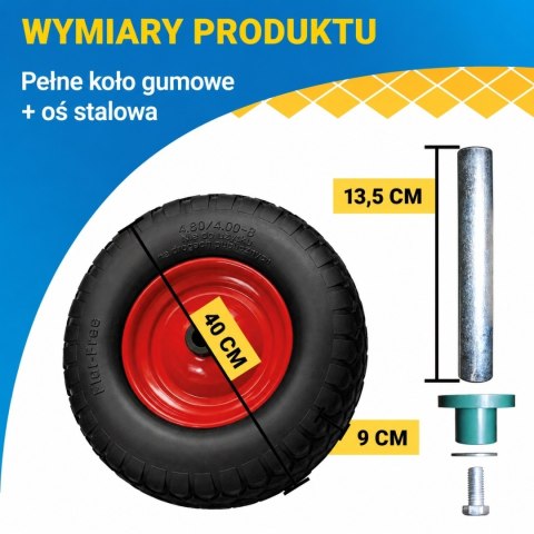 Czarne koło do taczki Pełne Bezdętkowe wzmacniane PU 400-8 Bituxx