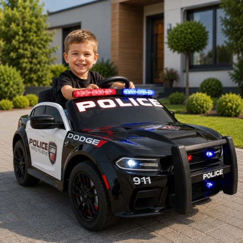 DODGE POLICJA SRT CZARNY Autko na akumulator Koła EVA Skóra pilot