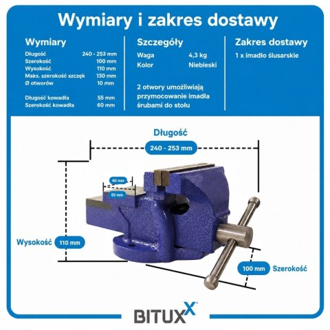 Imadło Ślusarskie Stołowe z żeliwa szczęki BITUXX 100mm