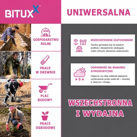 Taczka ogrodowa Wózek 100l z kołem pompowanym RÓŻOWA do 250kg Ocynkowana