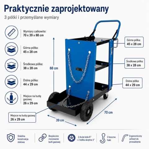 Wózek Spawalniczy BITUXX Na Spawarkę Butlę Gazową 40 kg Stalowy
