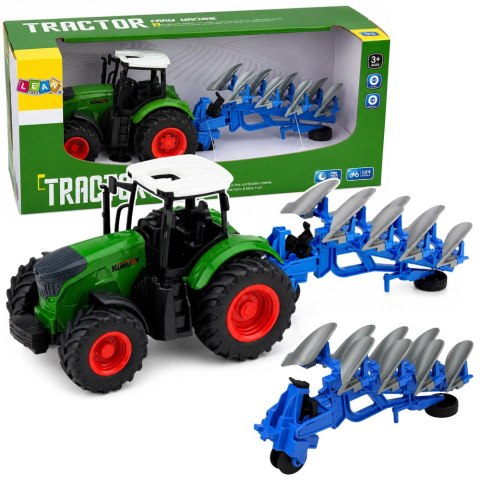 Traktor Rolniczy Farmerski Z Pługiem Wieloskibowym Gumowe Koła Zielony 1:24