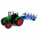 Traktor Rolniczy Farmerski Z Pługiem Wieloskibowym Gumowe Koła Zielony 1:24
