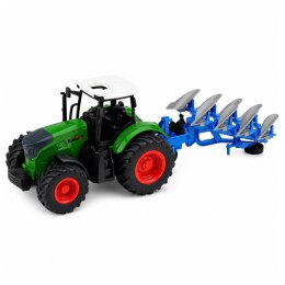 Traktor Rolniczy Farmerski Z Pługiem Wieloskibowym Gumowe Koła Zielony 1:24