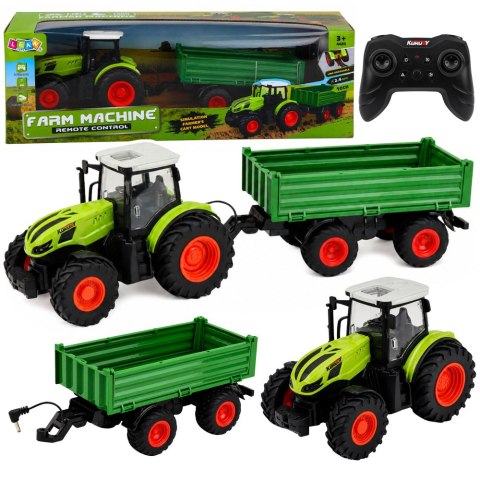 Traktor Rolniczy Z Przyczepą Wywrotką Zdalnie Sterowany RC Zielony 1:24
