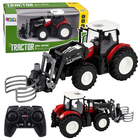 Traktor Rolniczy z Chwytakiem Do Bel Zdalnie Sterowany RC Czerwony 1:24
