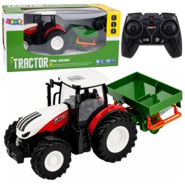 Traktor Rolniczy z Siewnikiem Zdalnie Sterowany RC Światła Czerwony 1:24