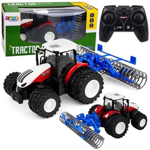 Traktor Z Wałem Rolniczym Zdalnie Sterowany RC Światła Czerwony 1:24