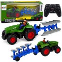 Traktor z Pługiem i Rolnikiem Zdalnie Sterowany RC Światła Zielony 1:24