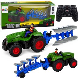 Traktor z Pługiem i Rolnikiem Zdalnie Sterowany RC Światła Zielony 1:24