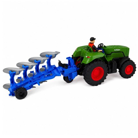 Traktor z Pługiem i Rolnikiem Zdalnie Sterowany RC Światła Zielony 1:24