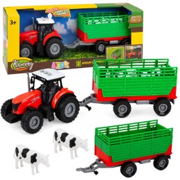 Traktor z Przyczepą Do Transportu Zwierząt Figurki Krów Światła Dźwięki 4 el.