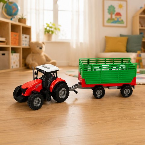 Traktor z Przyczepą Do Transportu Zwierząt Figurki Krów Światła Dźwięki 4 el.