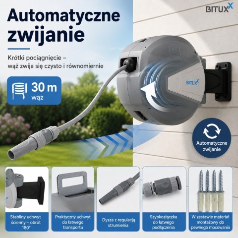 Ogrodowy wąż automatyczny na bębnie 30m do Wody mocny oplot