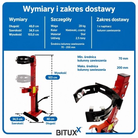 Hydrauliczny ściągacz do sprężyn samochodowych i motocyklowych 70-200 mm, 7-stopniowa regulacja wysokości