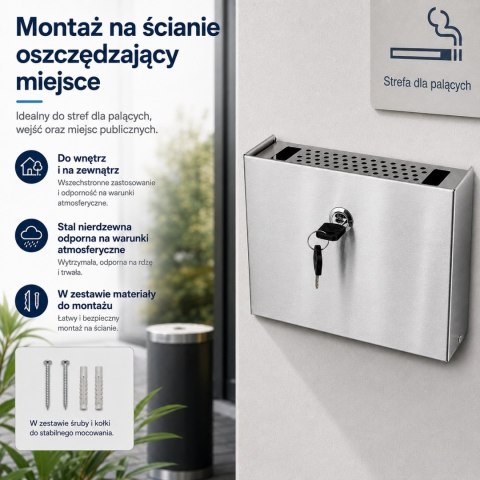 Popielniczka naścienna Popielnica ze stali inox na klucz BITUXX 20cm