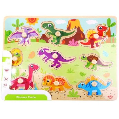 TOOKY TOY Drewniane Puzzle Układanka Dinozaury Kształty