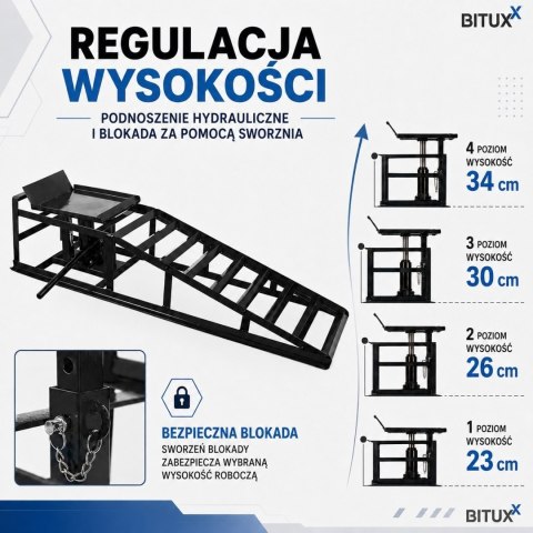 Bituxx 2x hydrauliczne najazdy samochodowe 2000 kg z podnośnikiem rampy serwisowe do auta