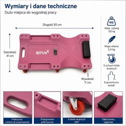 BITUXX Leżanka warsztatowa na kółkach z półką 120 kg ergonomiczna montażowa deska warsztatowa do samochodu 6 kółek 360°