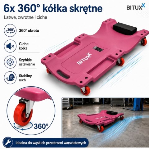 BITUXX Leżanka warsztatowa na kółkach z półką 120 kg ergonomiczna montażowa deska warsztatowa do samochodu 6 kółek 360°